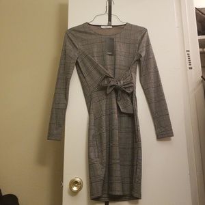 Mango midi check print bow dress